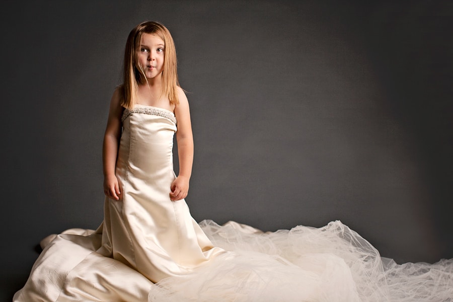 little girl in wedding dress